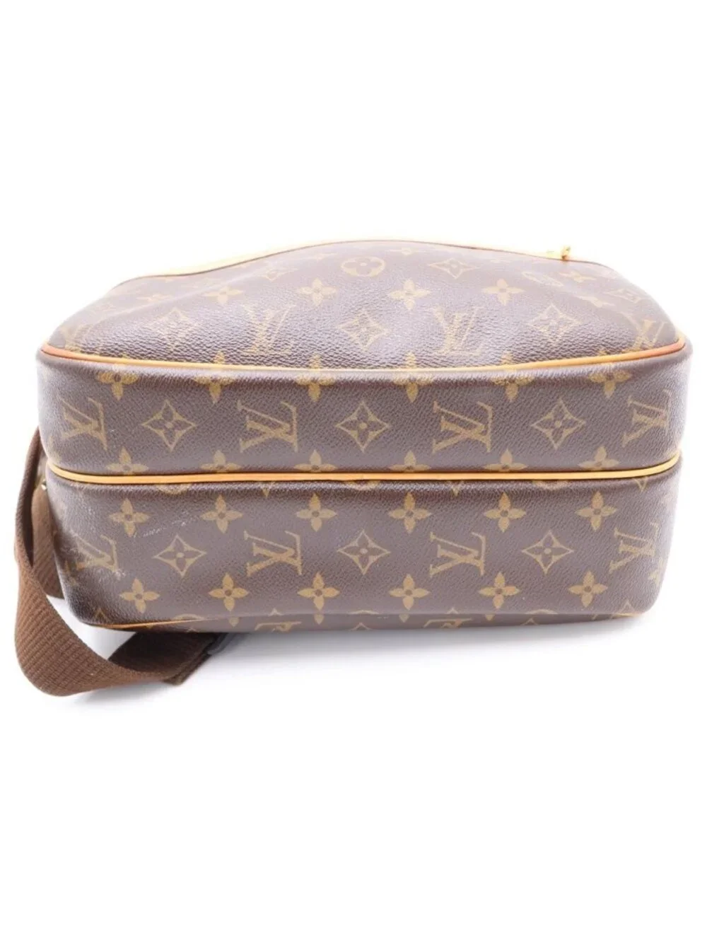 Louis Vuitton Monogram Reporter PM Shoulder Bag Brown Leather Gold